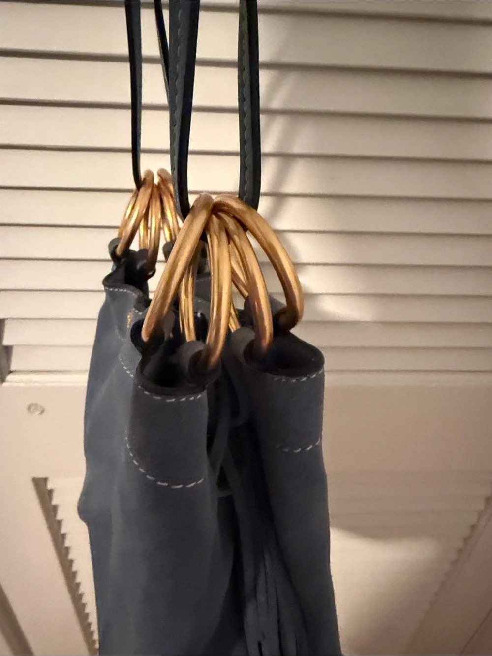Tory Burch Farrah Light Blue Suede Hobo bag with Gold Ring Hardware